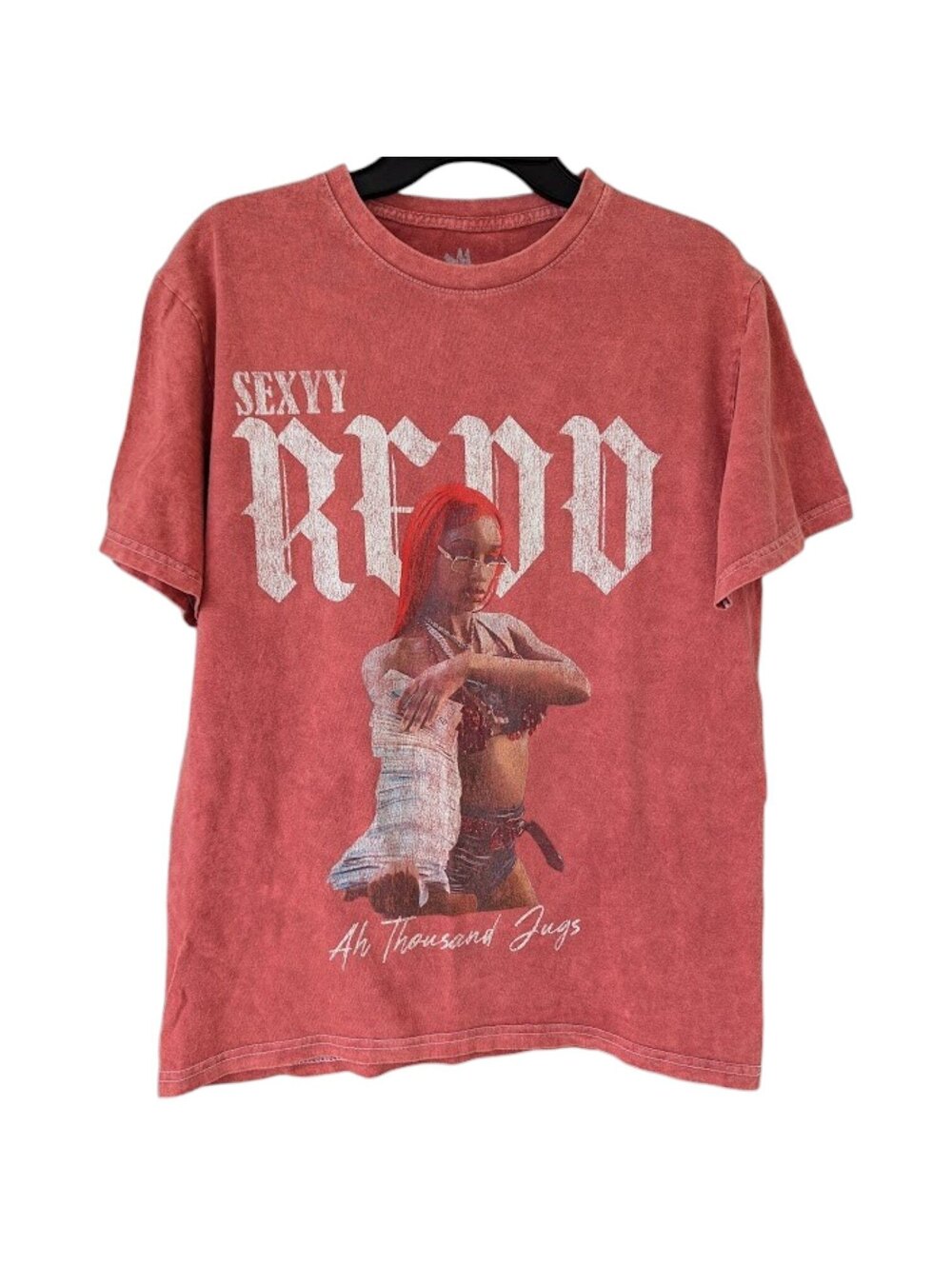 Sexyy Redd Ah Thousand Jugs Stone Wash T-Shirt Medium Faded Red Rap Tee 20x27